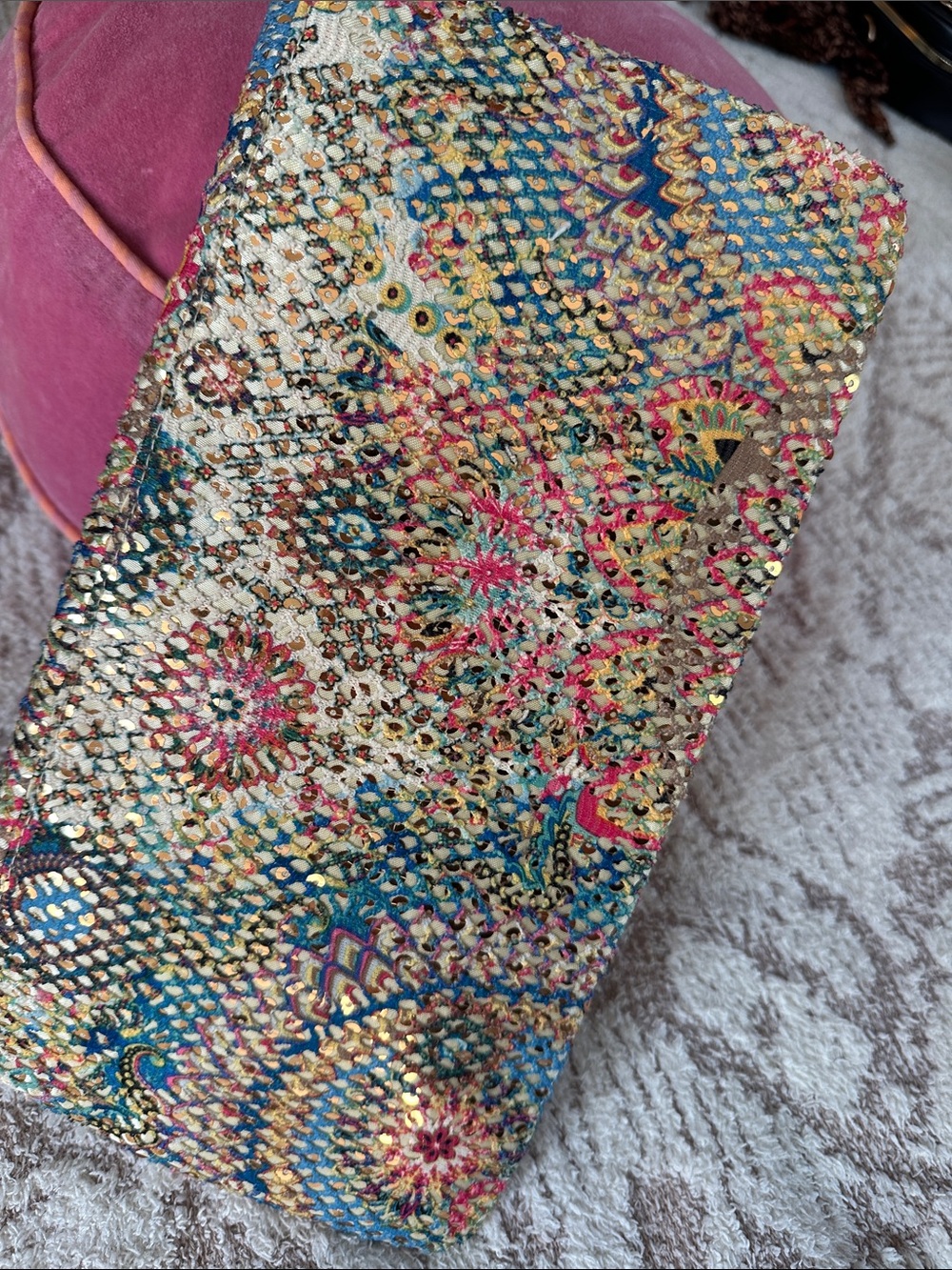 Vintage Jessica McClintock Sequin Evening Clutch Gold Chain statement bag - Picture 13 of 17